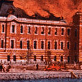 Postcard: The Tokyo Metropolitan police headquarters on fire