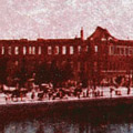 Postcard: Before and after picture of Tokyo Metropolitan police headquarters and imperial theatre