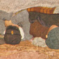 Postcard: Laborers spend the night sleeping outside covered by anpera (rush mats)