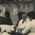 Photograph: People receive care at a temporary municipal charity hospital in Tokyo