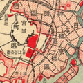 Postcard: Map indicating the areas of fires following the earthquake